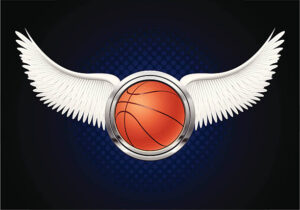 a winged basketball illustration as editable vector file.